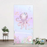 Aperturee - Aperturee Undersea Cute Purple Octopus Birthday Rectangle Backdrop